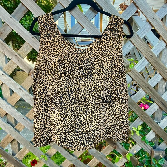 Vintage 100% Silk Leopard Print Sleeveless Top - Picture 1 of 7